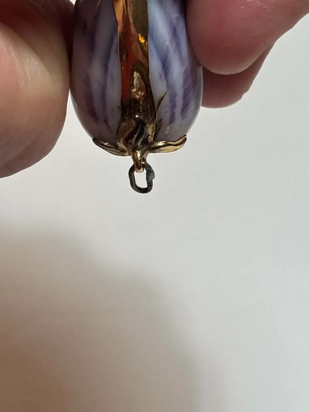 Vintage Purple Clam Shell Hinged Trinket Box with Brass Hardware